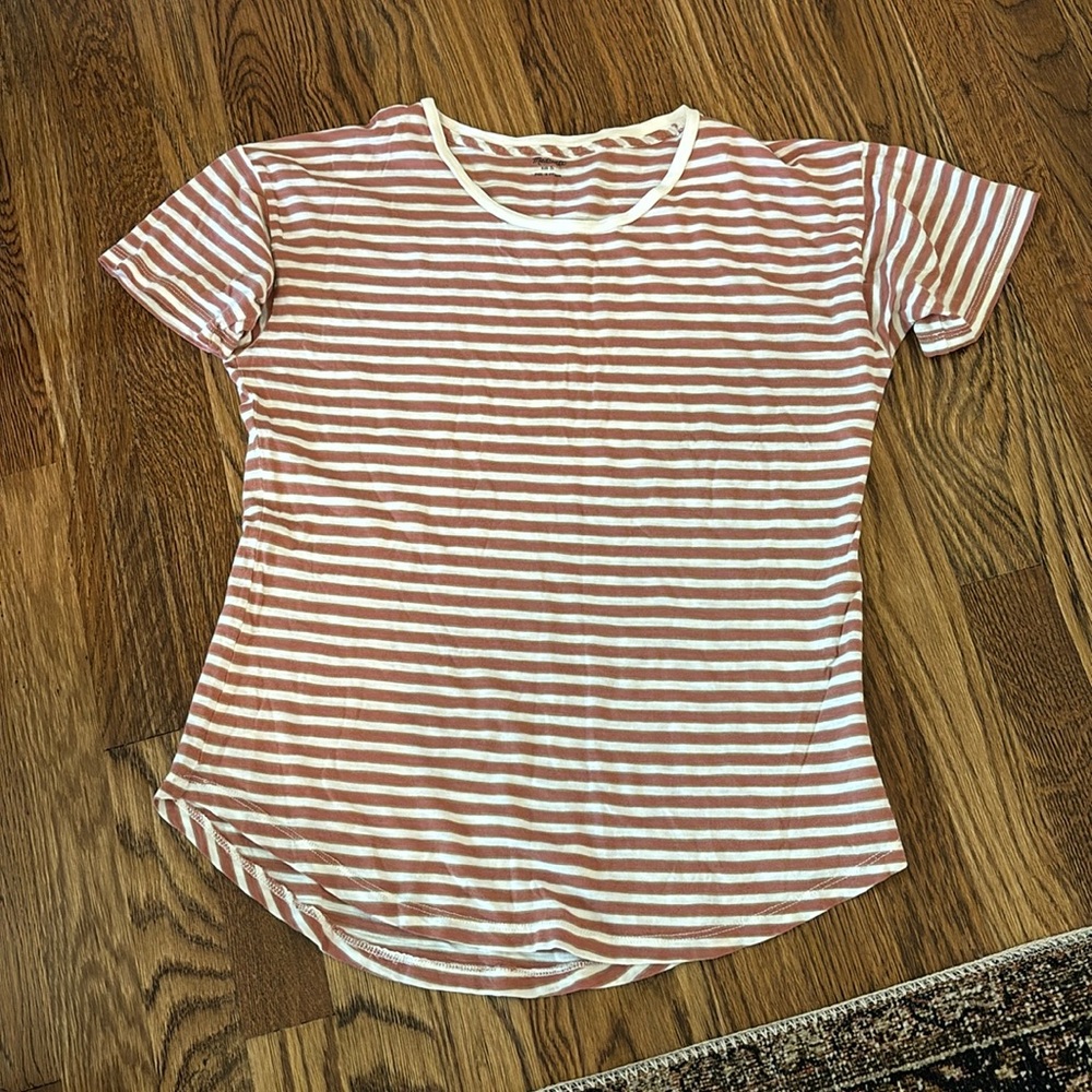 Madewell Light Pink and Cream Striped Tee - Small